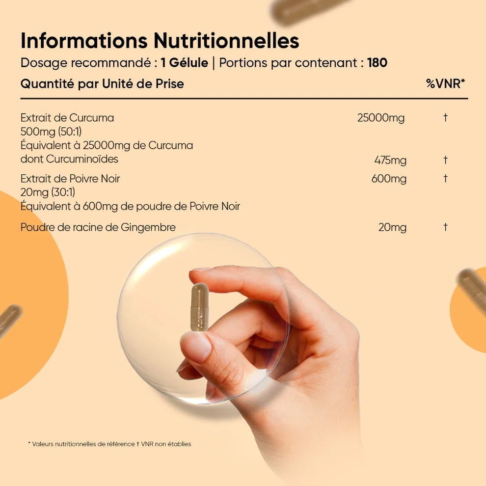 Curcumine 95% 180 Caps WeightWorld — valeurs nutritionnelles