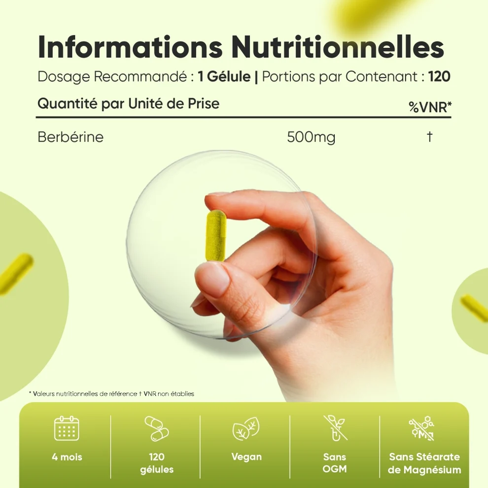 Berbérine 500 mg | 120 Gélules | WeightWorld — valeurs nutritionnelles